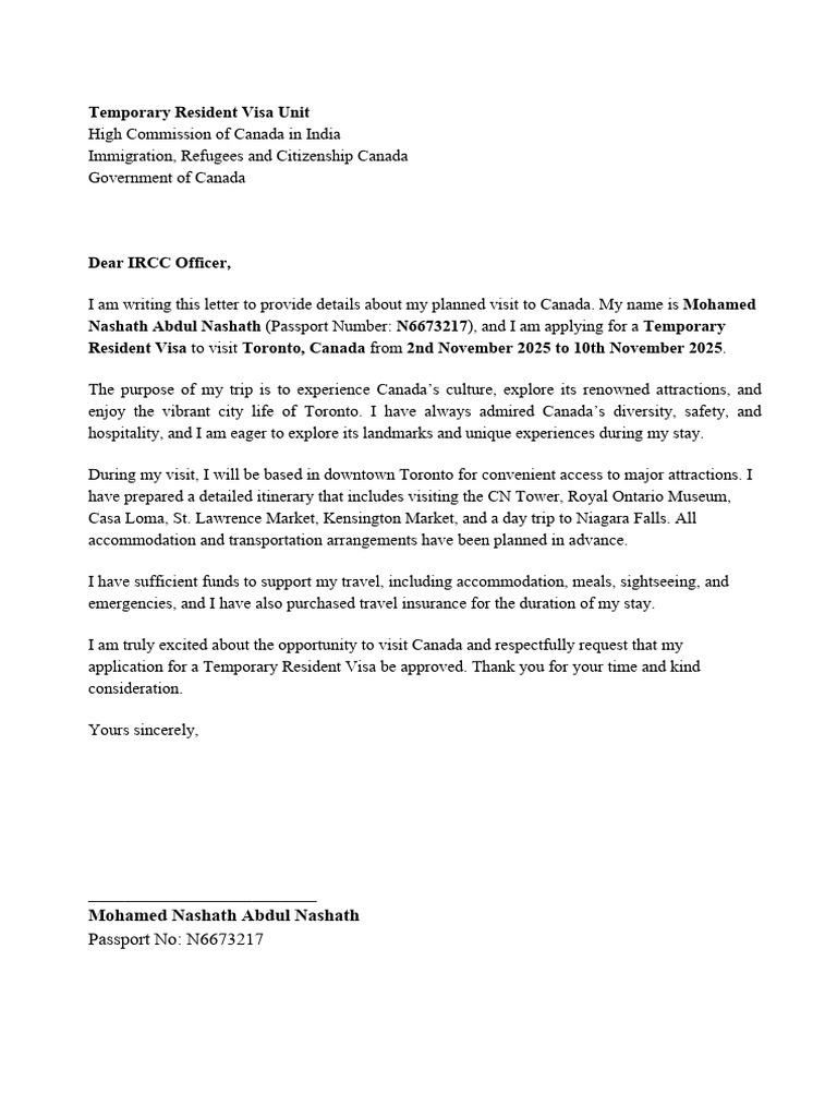 Temporary Resident Visa Application for Canada | PDF