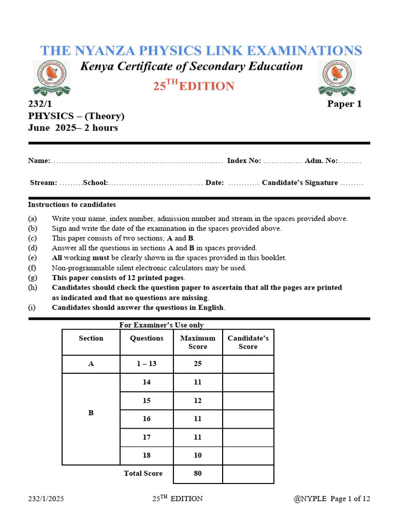 Physics Theory Exam Paper June 2025 | PDF | Scientific Phenomena ...