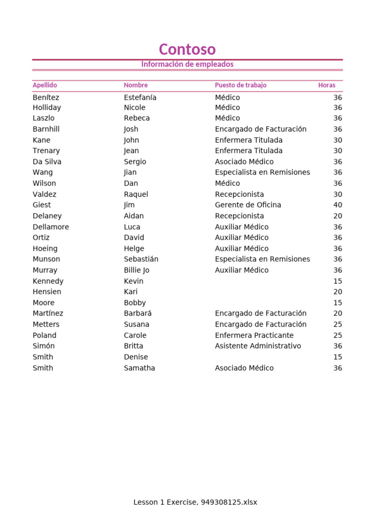 Empleados de Contoso: Datos y Horas | PDF