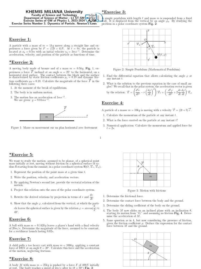 Physics Exercises: Dynamics and Newton's Laws | PDF | Force | Acceleration