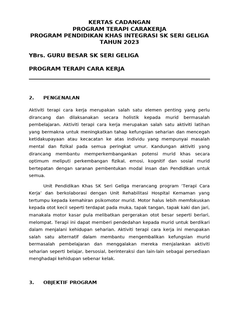 Program Terapi Cara Kerja SK Seri Geliga | PDF