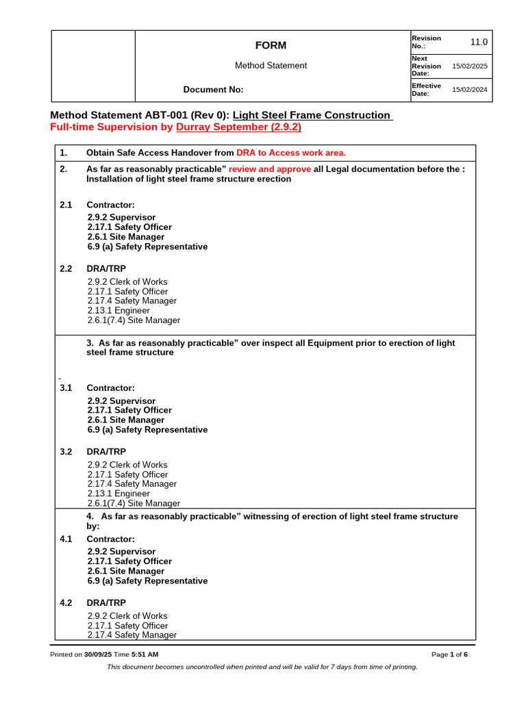 Light Steel Frame Construction Method Statement | PDF | Screw | Nut ...