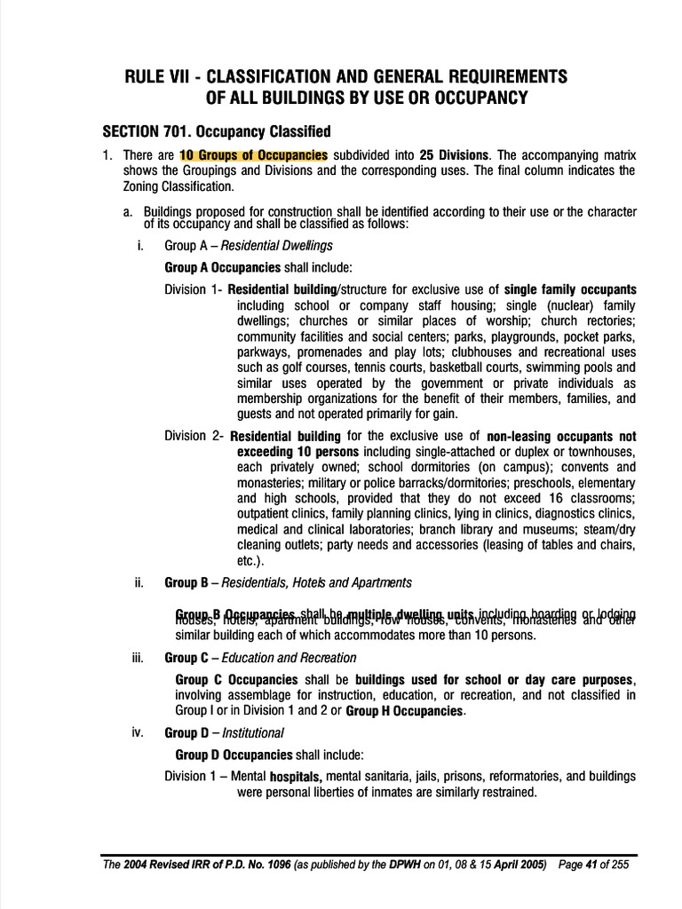 2004 IRR P.D. No. 1096 Building Classifications | PDF