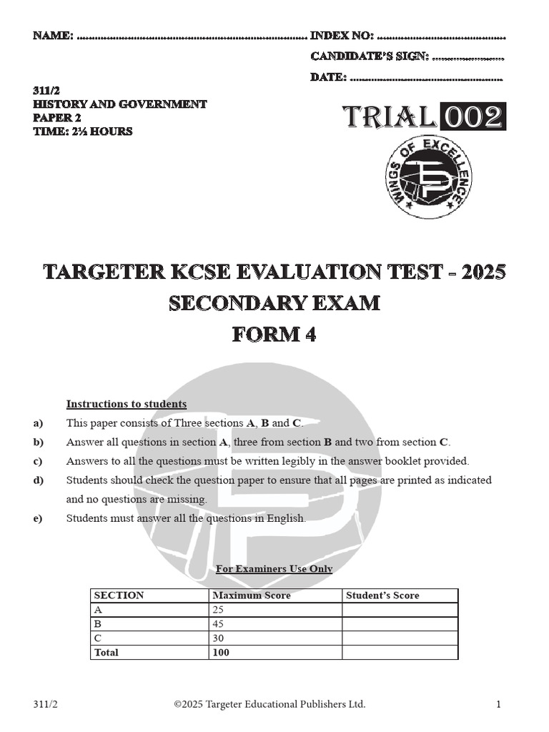 History and Government Exam Paper 2025 | PDF