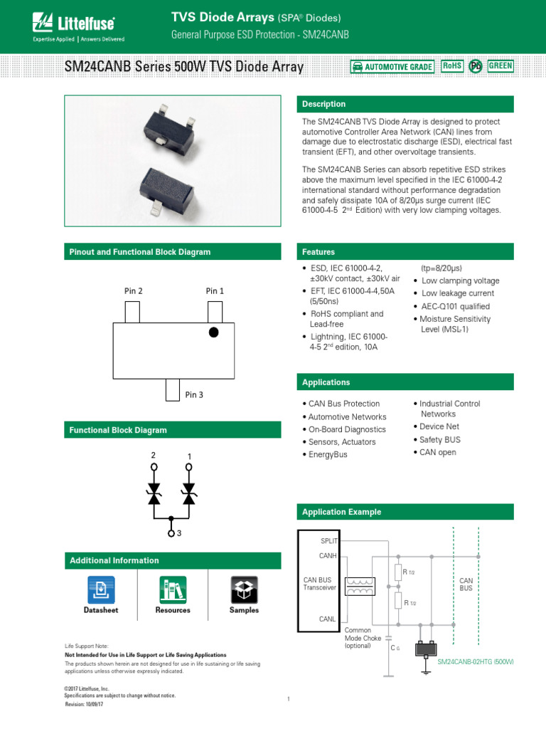 SM24CANB TVS Diode Array ESD Protection | PDF | Electrostatic Discharge ...