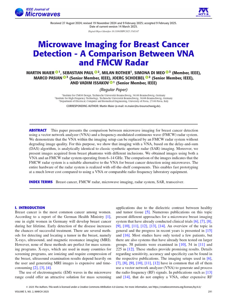 Microwave Imaging for Breast Cancer Detection | PDF | Medical Imaging ...