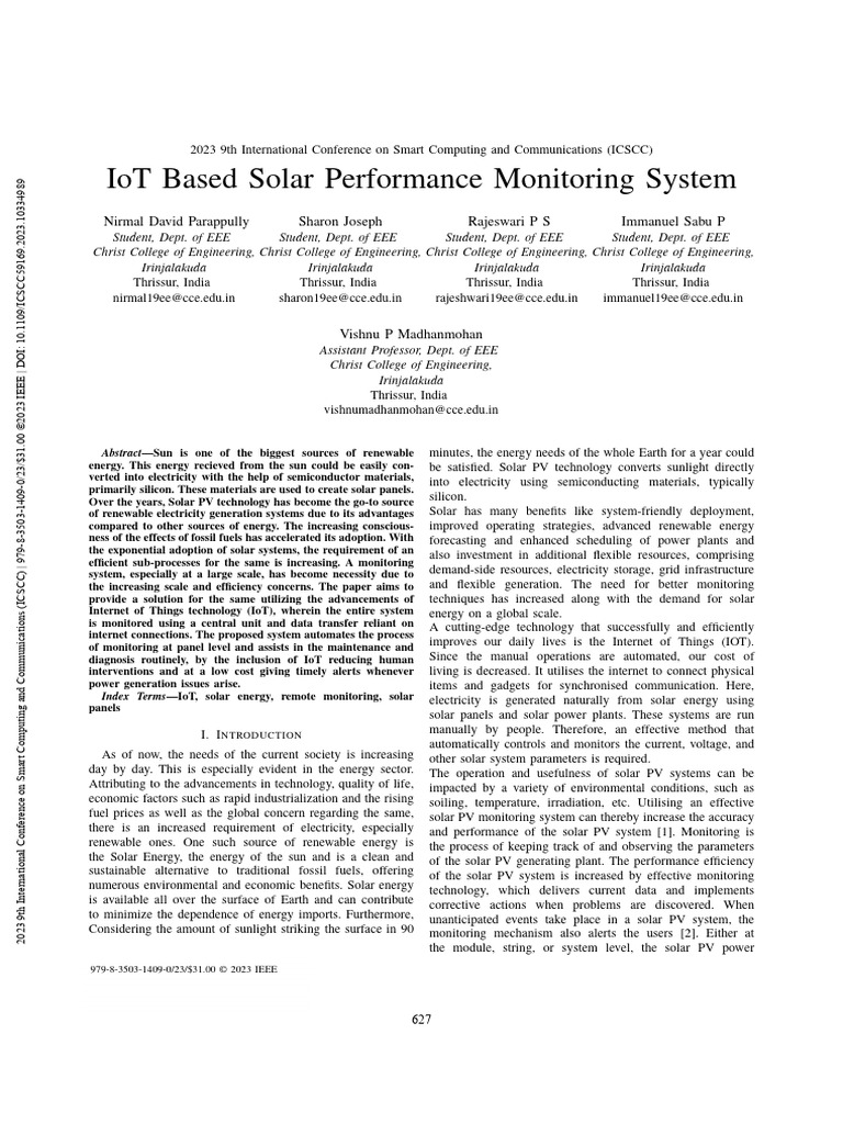 IoT Based Solar Performance Monitoring System | PDF | Solar Power ...