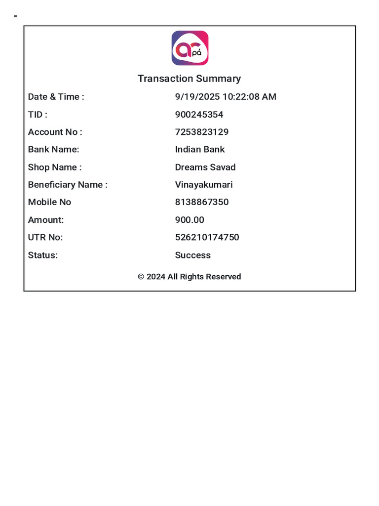 Successful Transaction Summary Report | PDF