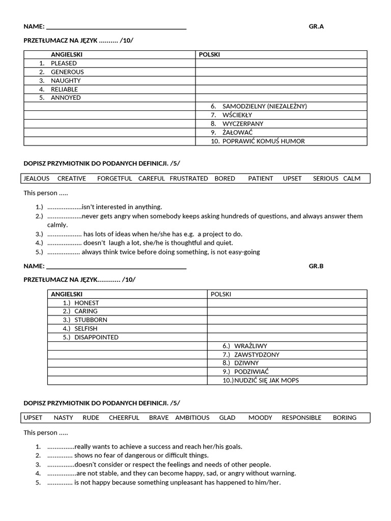 English-Polish Adjective Exercises | PDF | Chess Theory | Chess