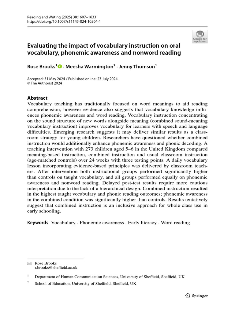 Vocabulary Instruction's Impact on Literacy | PDF | Vocabulary ...