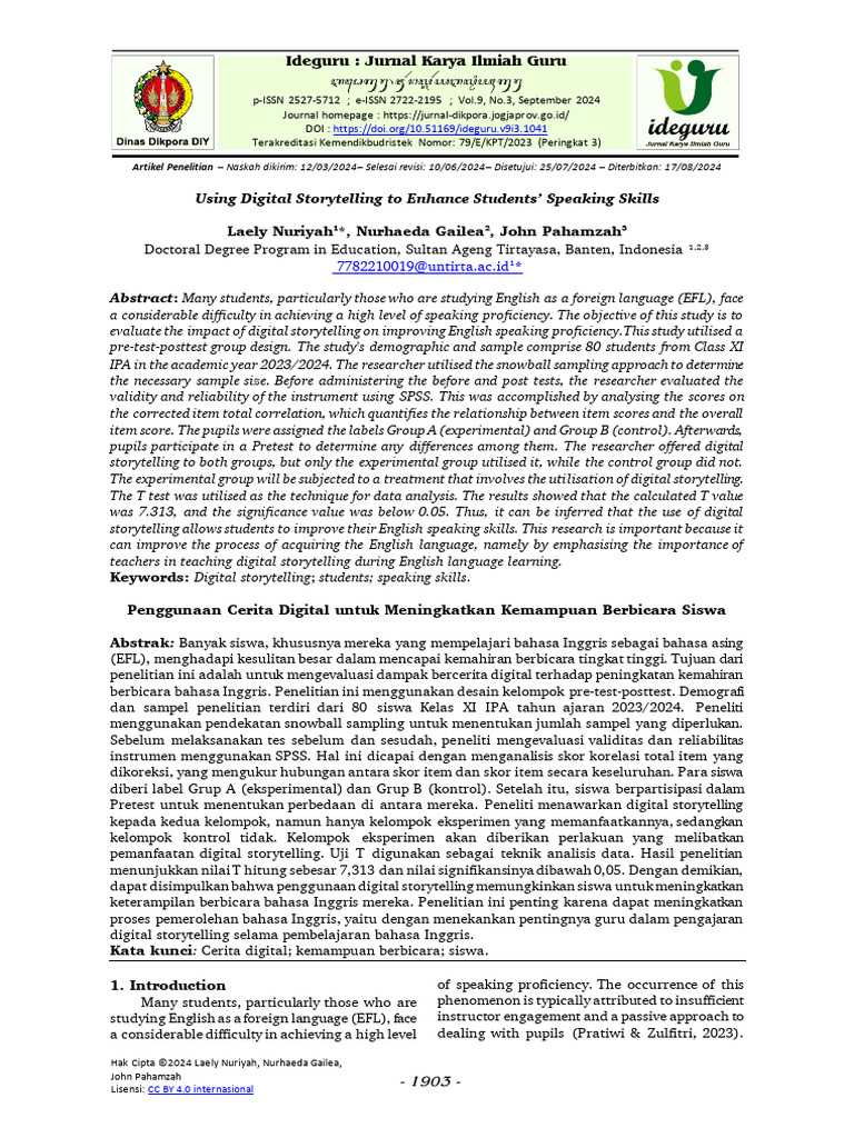 Digital Storytelling in EFL Speaking Skills | PDF | Storytelling ...