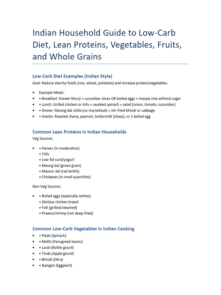 Indian Low-Carb Diet Meal Guide | PDF | Indian Cuisine | Cooking