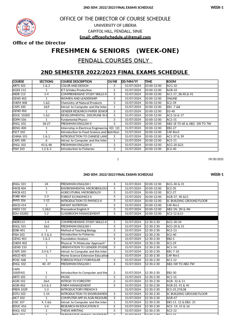Final Exams Schedule - 2ND - Semester - 2022 - 2023 | PDF