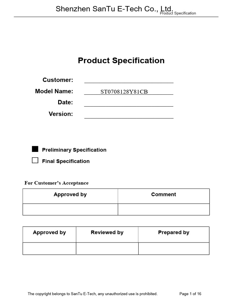 7-Inch TFT LCD Product Specifications | PDF | Liquid Crystal Display ...