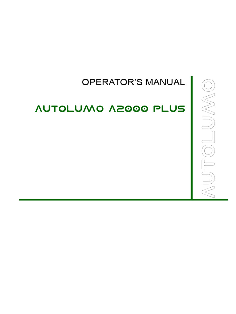 Autolumo A2000 Plus Operator's Manual-V1.1 - 20180704 | PDF