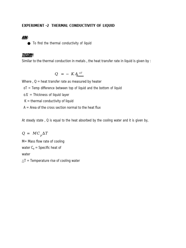 Thermal Conductivity of Liquid Experiment | PDF
