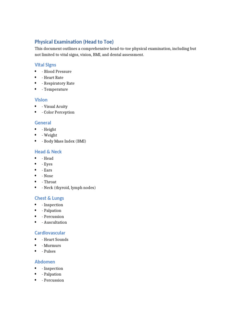 Comprehensive Head-to-Toe Exam Guide | PDF