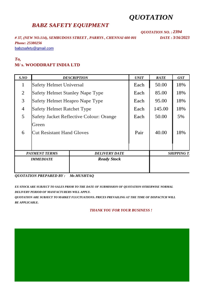 Safety Equipment Quotation 2394 | PDF