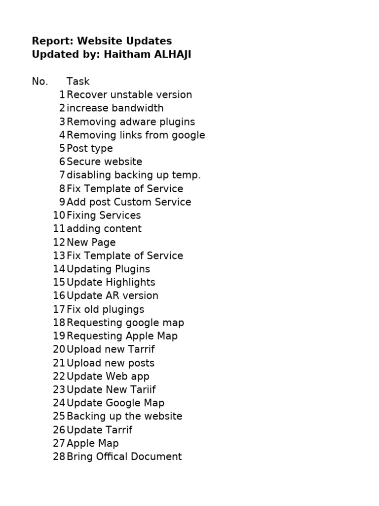 Comprehensive Website Update Report | PDF | Websites | Internet