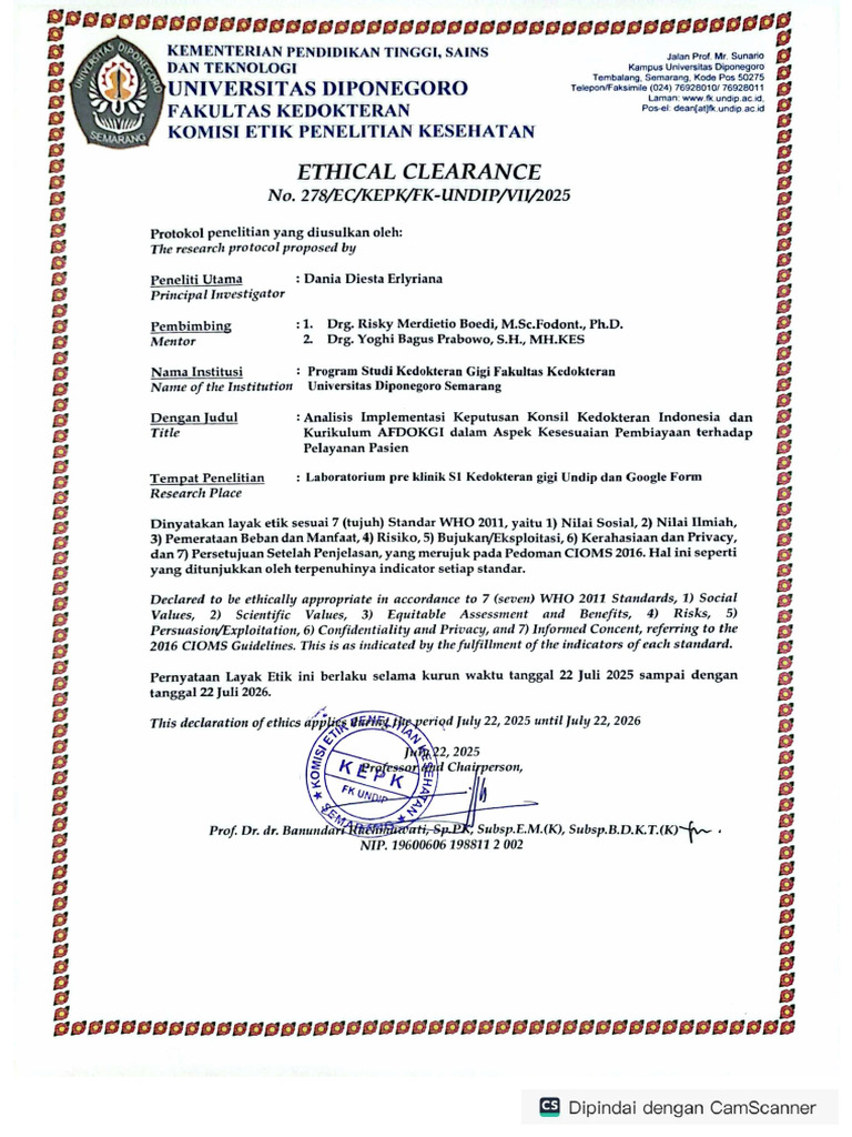 Ethical Clearance Dania Diesta | PDF