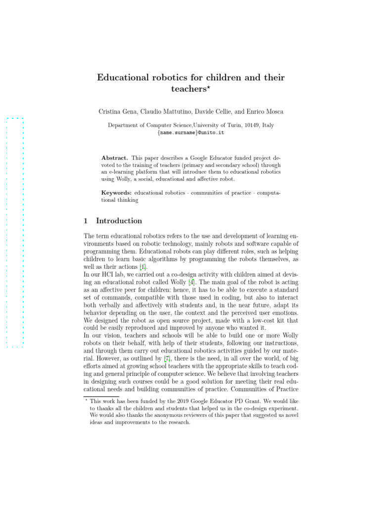 Educational Robotics Training for Teachers | PDF | Teachers | Computer ...