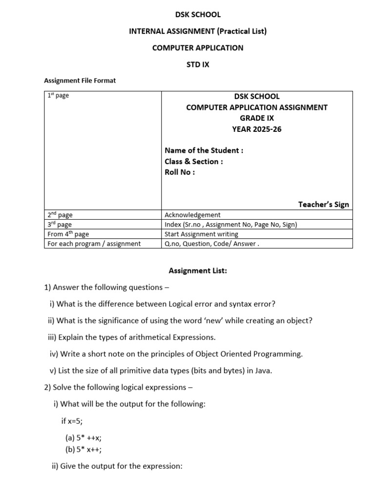 Grade IX Internal Assessment | PDF | Computer Program | Programming