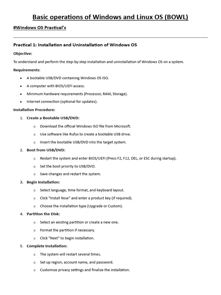 Basic Operations of Windows and Linux OS All Practicals | PDF | Booting ...