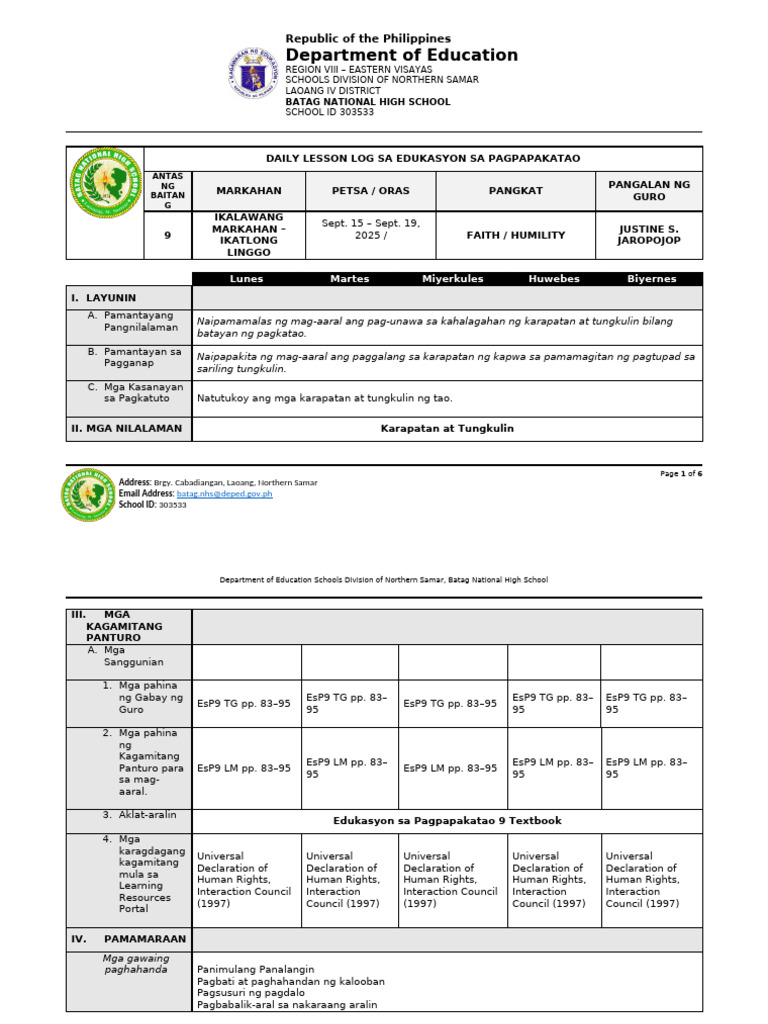 DLL - ESP9 - Q2 - Week3 | PDF
