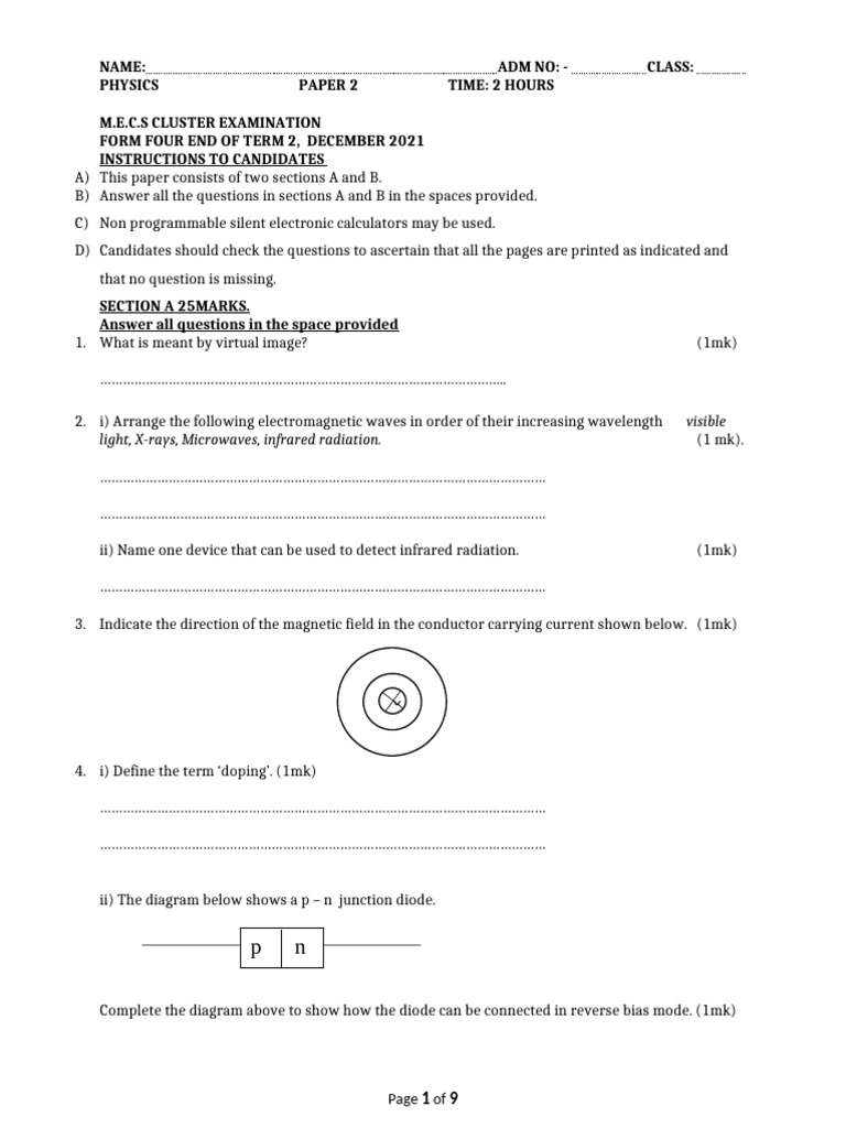 Form Four Physics Exam Paper 2021 | PDF | Transformer | Photoelectric ...