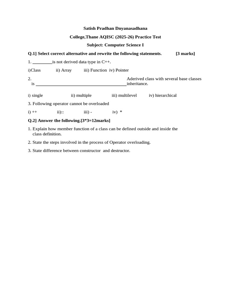 Computer Science Practice Test 2025-26 | PDF