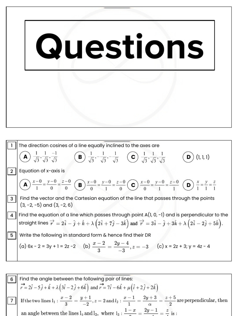 3d Geometry - 12th One Shot - Questions Sheet | PDF | Line (Geometry ...