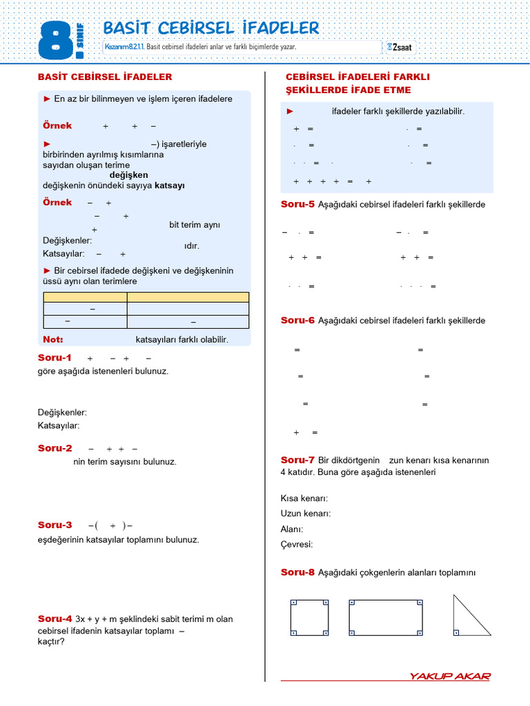 1 Basit Cebirsel Ifadeler | PDF