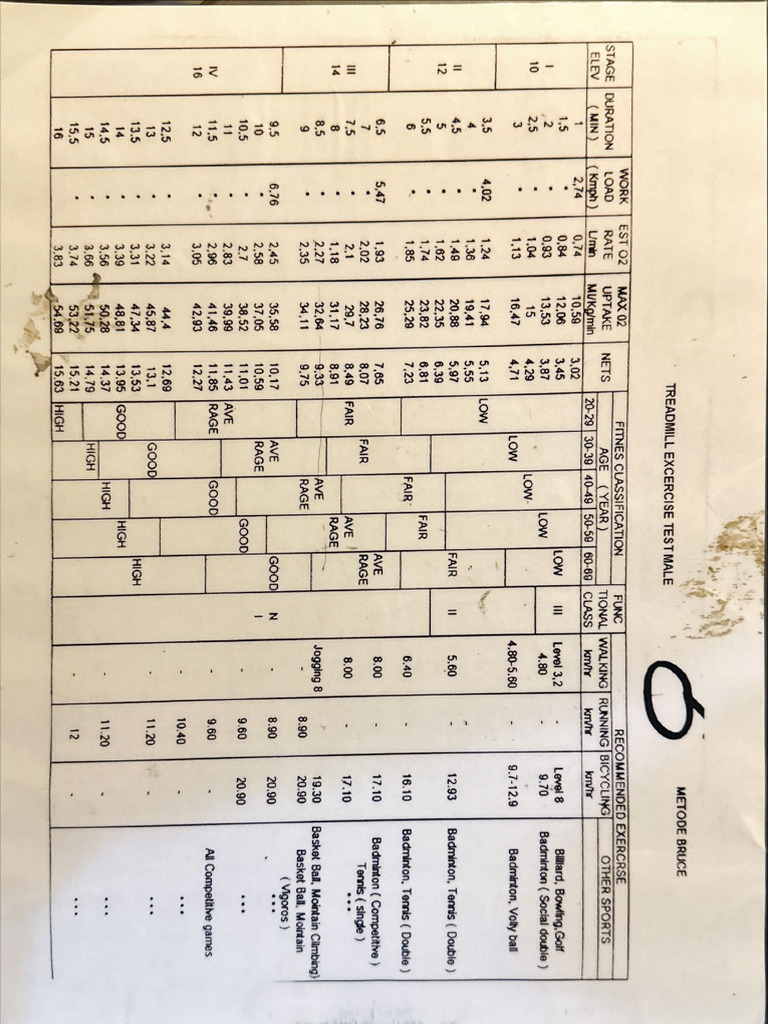 Treadmill Bruce Functional Class | PDF