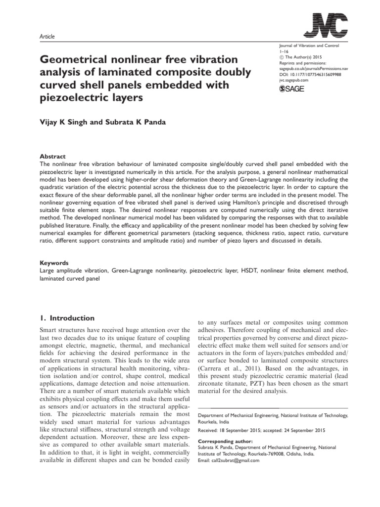 Journal of Vibration and Control - 1st PG | PDF | Piezoelectricity ...