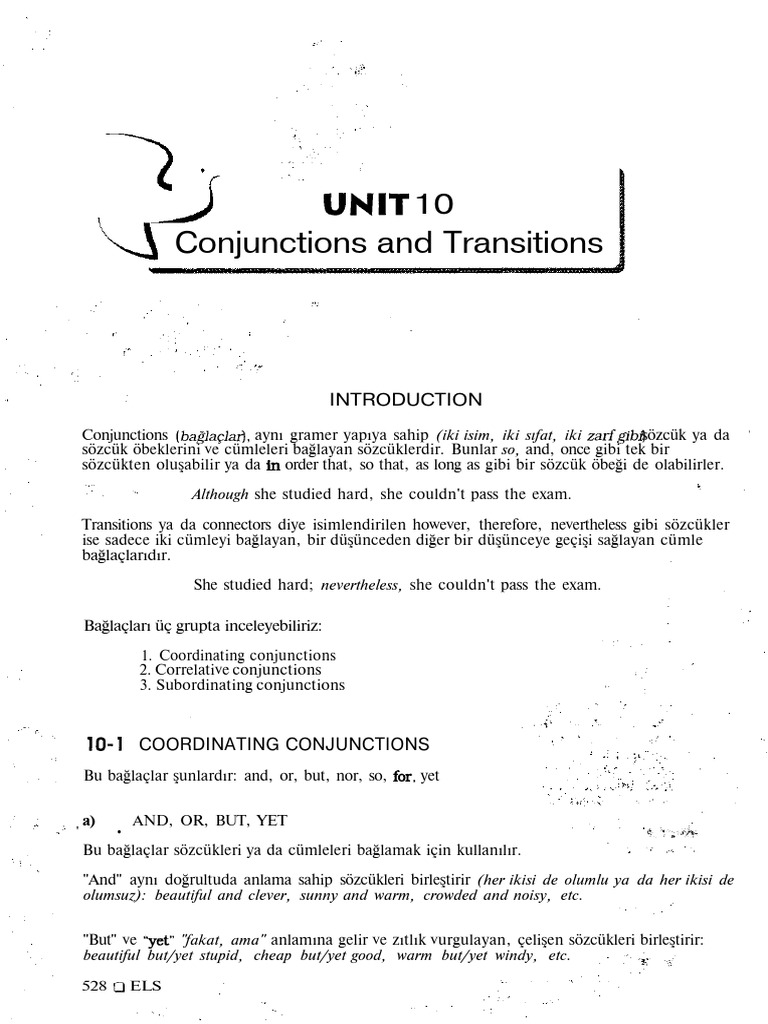 Ünite 10 Conjunctions and Transitions | PDF