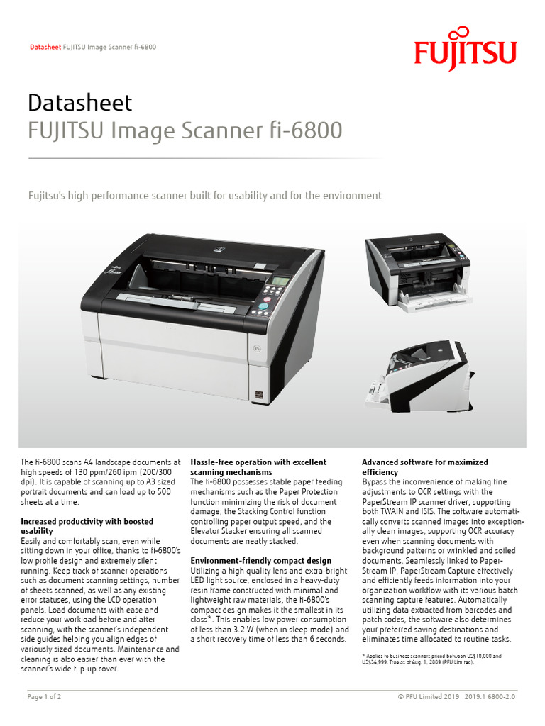 Fujitsu fi-6800 Scanner Overview | PDF | Image Scanner | Imaging