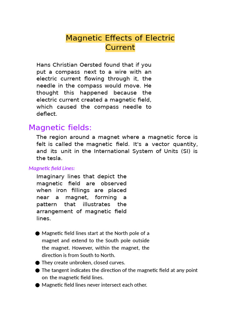 Magnetic Effects of Electric Current | PDF | Magnetic Field ...