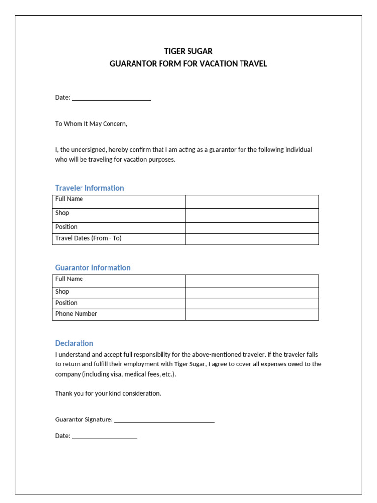 Tiger Sugar Guarantor Form-2462 | PDF