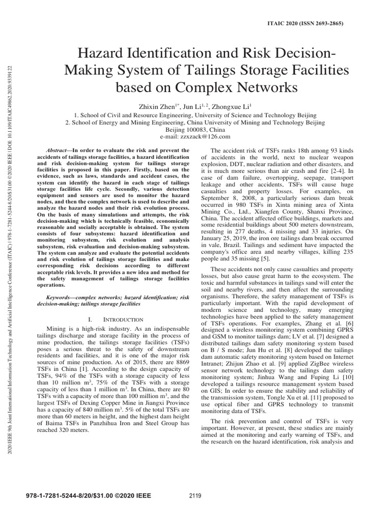 Hazard Identification and Risk Decision-Making System of Tailings ...