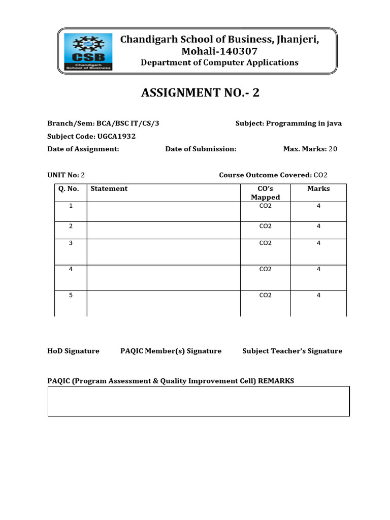Assignment No.-2: 1 CO2 4 2 CO2 4 3 CO2 4 | PDF