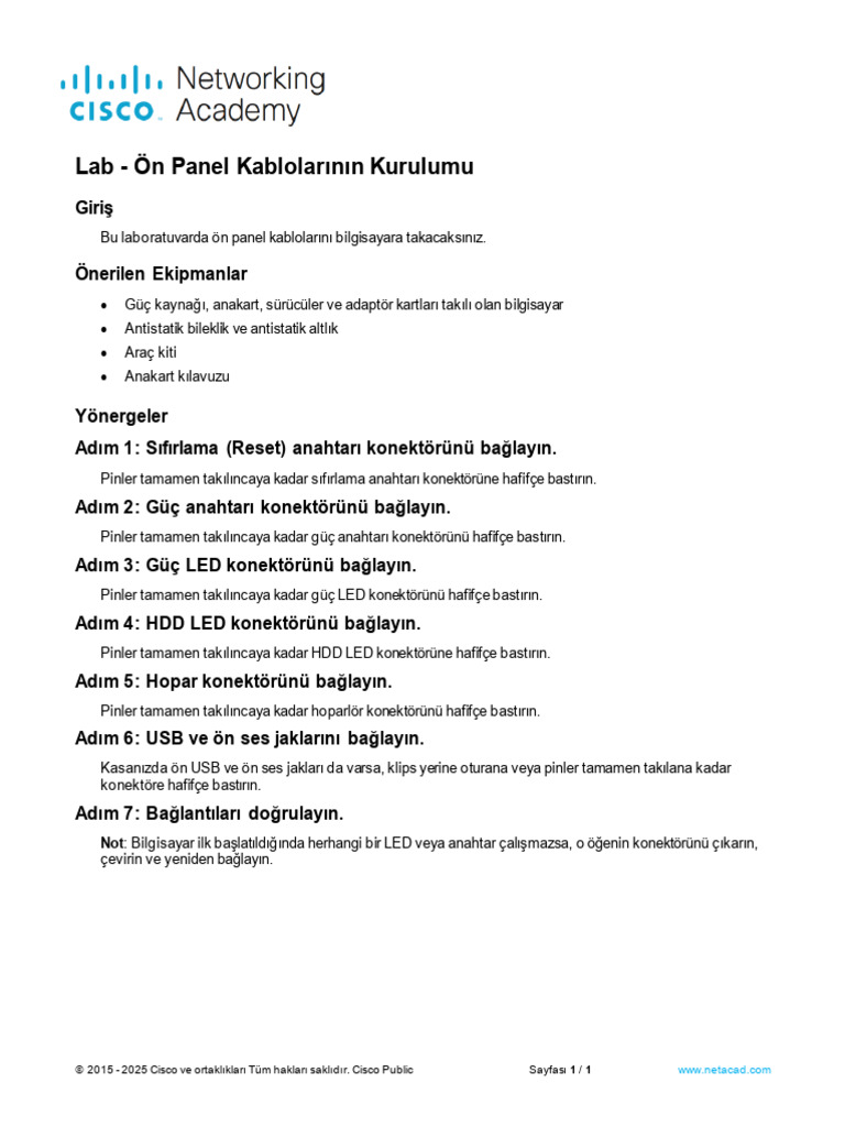 2.1.7.8 Lab - Install The Front Panel Cables | PDF
