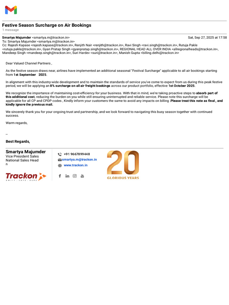 Festive Air Booking Surcharge Notice | PDF