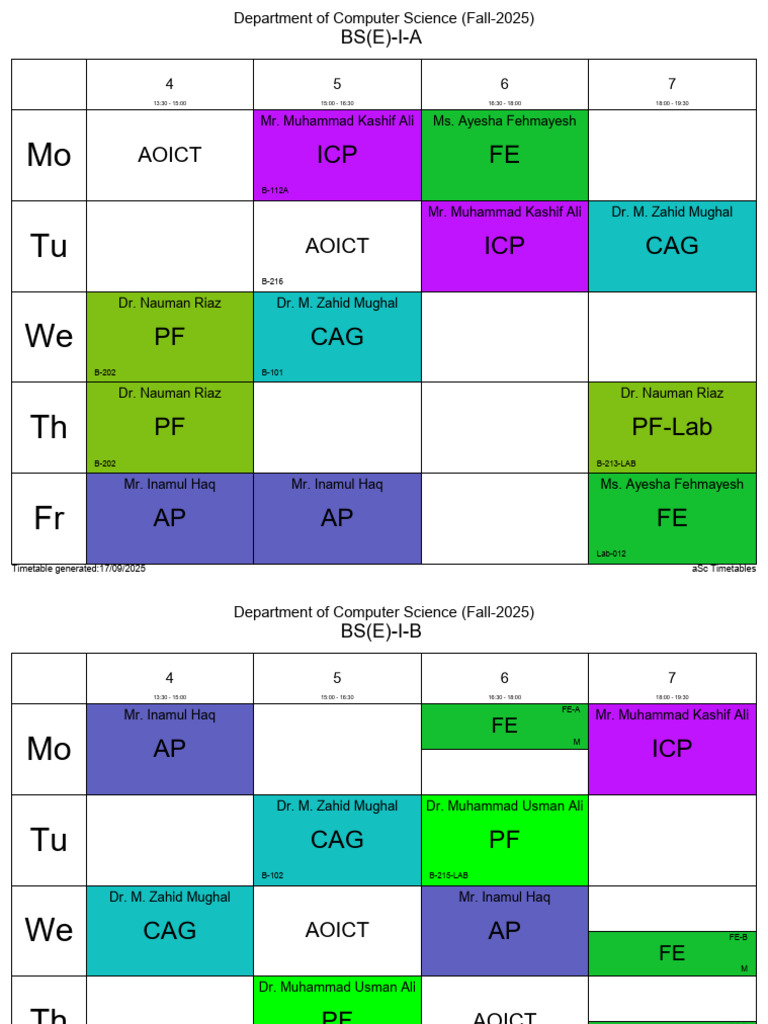 AOICT CAG Timetable Fall 2025 | PDF