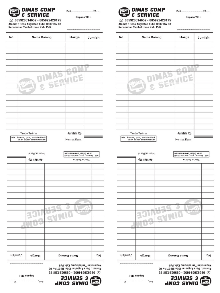 NOTA - DIMAS COMP - Print Hvs Putih 25x Hvs Pink 25x - Terus Dijadikan ...