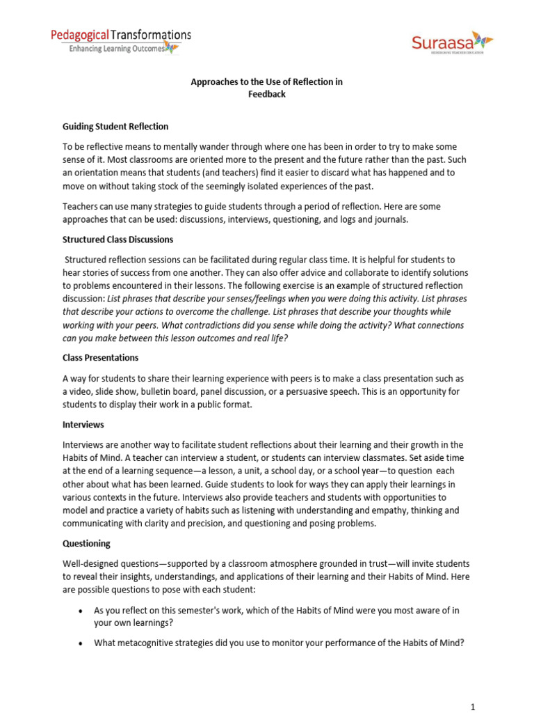 M 7 S 3 - Approaches For Using Reflection As A Feedback Tool v1.1 | PDF ...