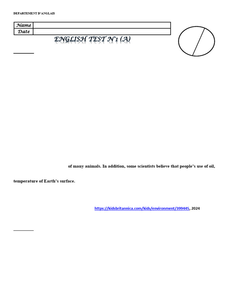 Test 1 Environment Water Pollution Teen Drug Addiction | PDF | Natural ...