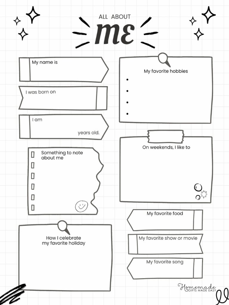 All About Me Black and White Doodle Sketchbook Adults | PDF