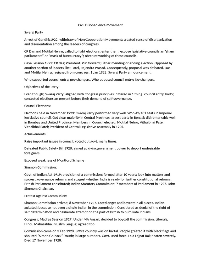 Civil Disobedience Movement Overview | PDF | Mahatma Gandhi | Indian ...