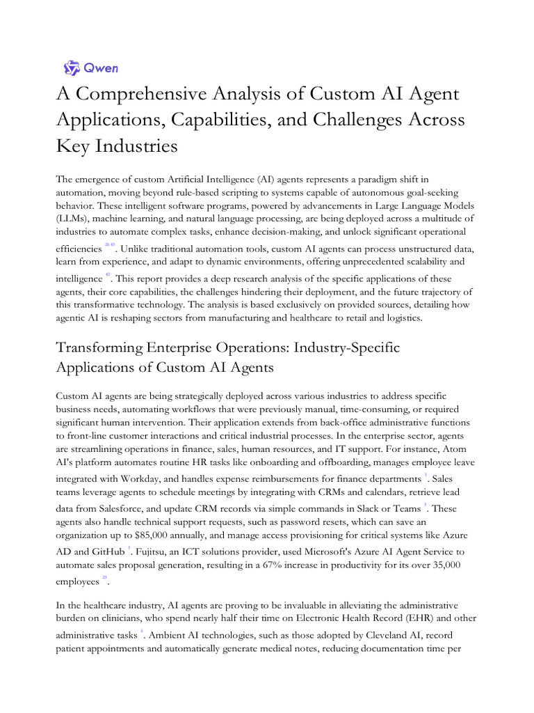 A Comprehensive Analysis of Custom AI Agent Applications, Capabilities ...