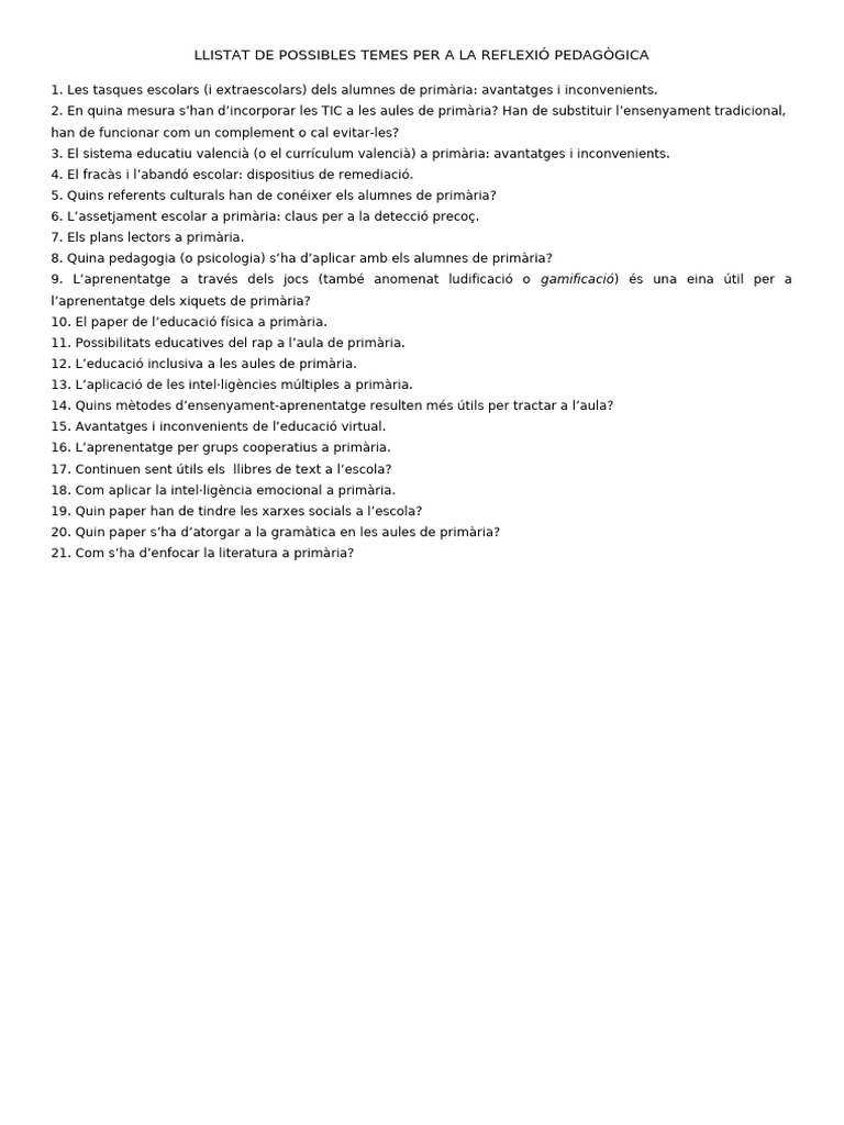 Temes de Reflexió Pedagògica | PDF